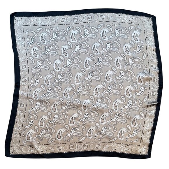 2/$30 NEW Coffee Mocha White Paisley Print Abstract Printed Silky Fashion Scarf - Picture 5 of 7